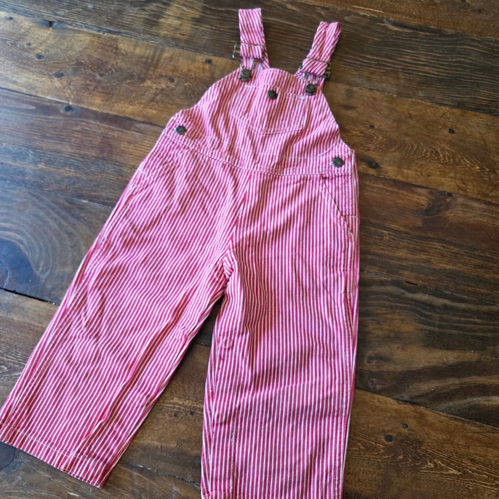 Hush Puppies boys Striped Overalls Vintage Style Coveralls Red White 24‎ Months